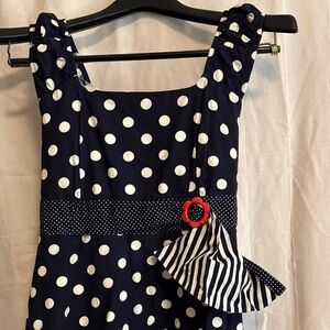 Vintage Bonnie Jean Navy and White Polka Dot Dress